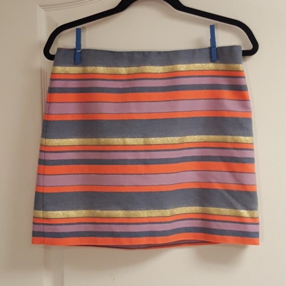 J. Crew Gold Metallic Striped Skirt Pink Salmon Blue